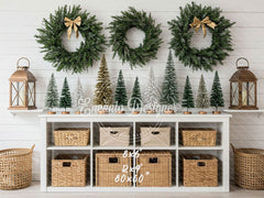 Minimalist Fresh Green Wreaths Christmas Backdrop - Layoris