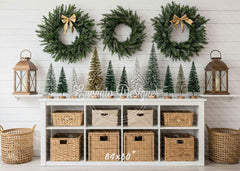 Minimalist Fresh Green Wreaths Christmas Backdrop - Layoris