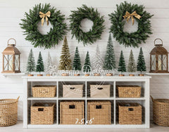 Minimalist Fresh Green Wreaths Christmas Backdrop - Layoris