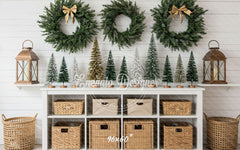 Minimalist Fresh Green Wreaths Christmas Backdrop - Layoris