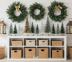 Minimalist Fresh Green Wreaths Christmas Backdrop - Layoris
