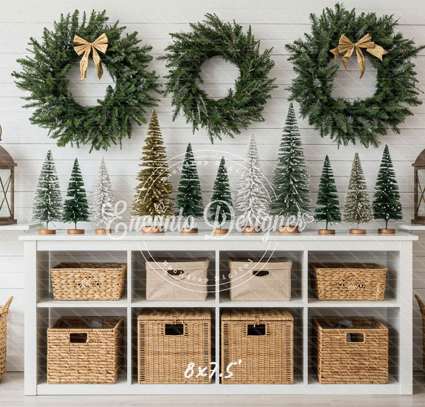 Minimalist Fresh Green Wreaths Christmas Backdrop - Layoris