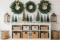 Minimalist Fresh Green Wreaths Christmas Backdrop - Layoris