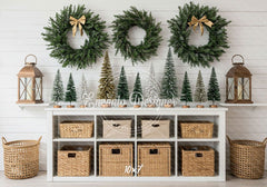Minimalist Fresh Green Wreaths Christmas Backdrop - Layoris
