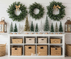 Minimalist Fresh Green Wreaths Christmas Backdrop - Layoris