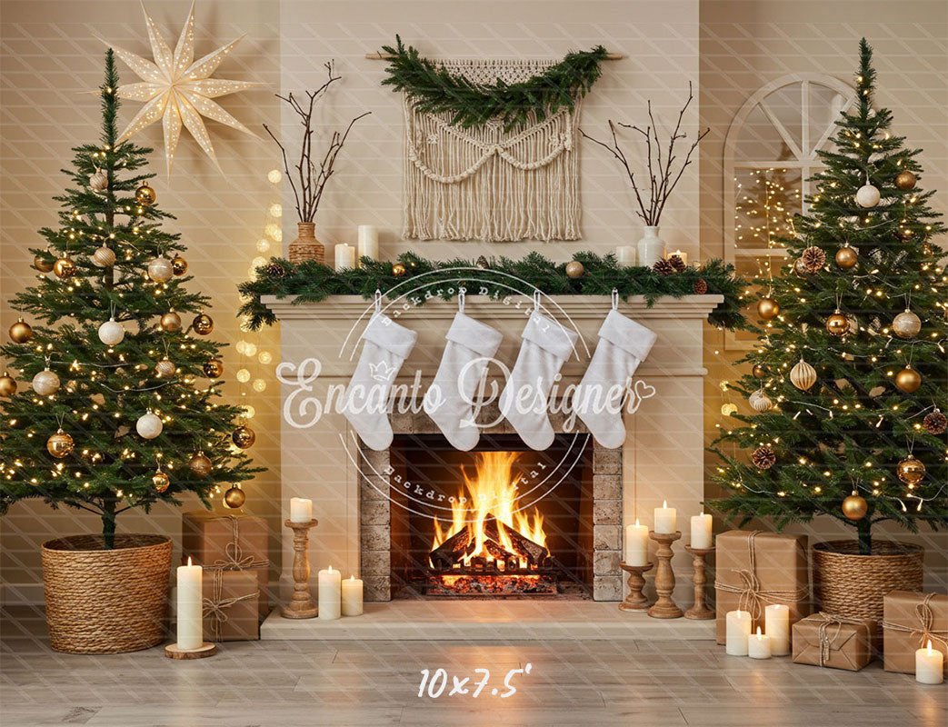 Cozy Fireplace Candlelight Decor Christmas Backdrop - Layoris
