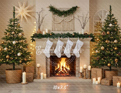 Cozy Fireplace Candlelight Decor Christmas Backdrop - Layoris