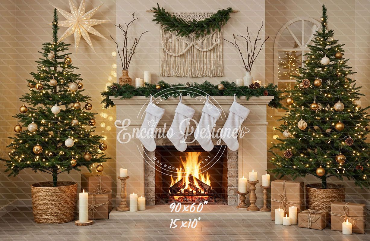 Cozy Fireplace Candlelight Decor Christmas Backdrop - Layoris