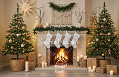 Cozy Fireplace Candlelight Decor Christmas Backdrop - Layoris