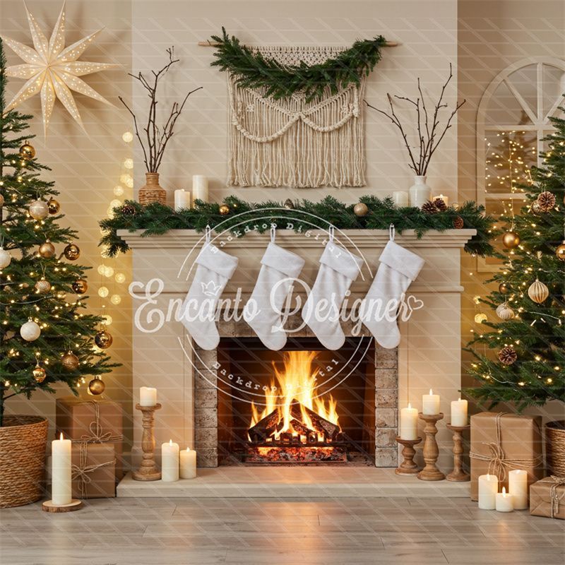 Cozy Fireplace Candlelight Decor Christmas Backdrop - Layoris