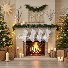 Cozy Fireplace Candlelight Decor Christmas Backdrop - Layoris