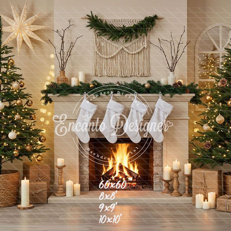 Cozy Fireplace Candlelight Decor Christmas Backdrop - Layoris