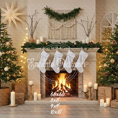 Cozy Fireplace Candlelight Decor Christmas Backdrop - Layoris