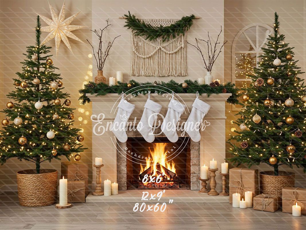 Cozy Fireplace Candlelight Decor Christmas Backdrop - Layoris