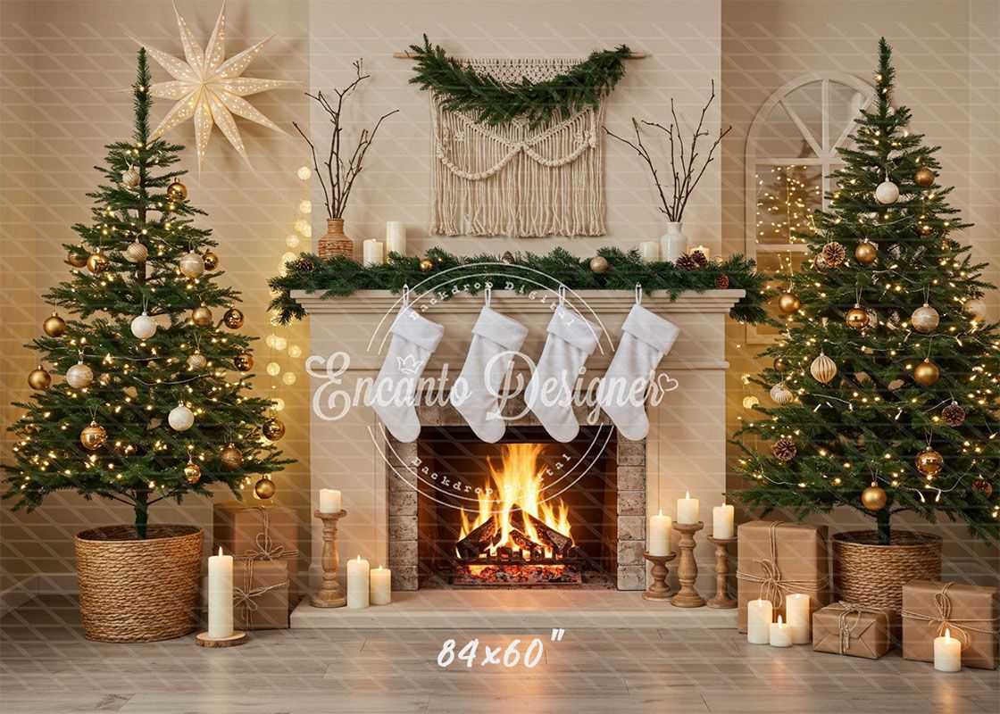 Cozy Fireplace Candlelight Decor Christmas Backdrop - Layoris