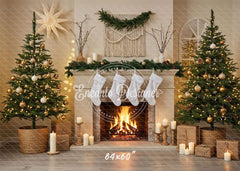 Cozy Fireplace Candlelight Decor Christmas Backdrop - Layoris