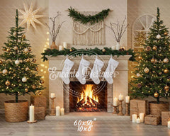 Cozy Fireplace Candlelight Decor Christmas Backdrop - Layoris