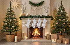 Cozy Fireplace Candlelight Decor Christmas Backdrop - Layoris