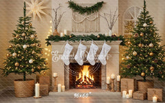 Cozy Fireplace Candlelight Decor Christmas Backdrop - Layoris