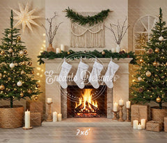 Cozy Fireplace Candlelight Decor Christmas Backdrop - Layoris