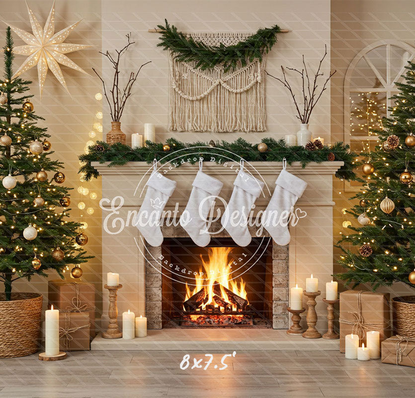 Cozy Fireplace Candlelight Decor Christmas Backdrop - Layoris