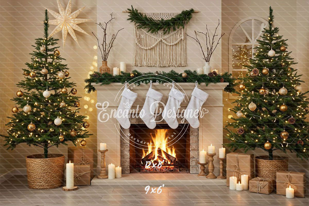 Cozy Fireplace Candlelight Decor Christmas Backdrop - Layoris