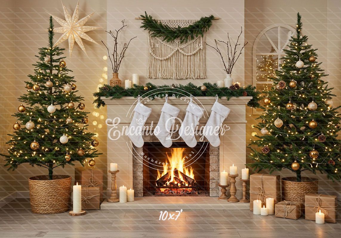 Cozy Fireplace Candlelight Decor Christmas Backdrop - Layoris