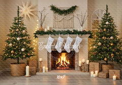 Cozy Fireplace Candlelight Decor Christmas Backdrop - Layoris