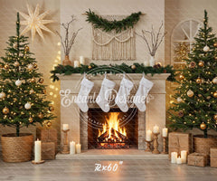 Cozy Fireplace Candlelight Decor Christmas Backdrop - Layoris
