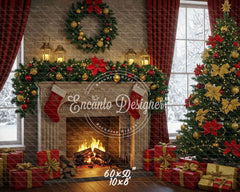 Red Gold Wreath Gift Tree With Candlelight Xmas Backdrop - Layoris