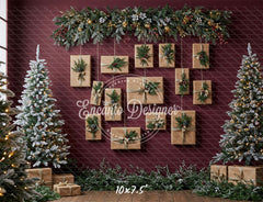 Kraft Paper Gift Tree Red Wall Christmas Backdrop - Layoris