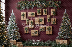 Kraft Paper Gift Tree Red Wall Christmas Backdrop - Layoris