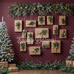 Kraft Paper Gift Tree Red Wall Christmas Backdrop - Layoris