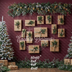 Kraft Paper Gift Tree Red Wall Christmas Backdrop - Layoris