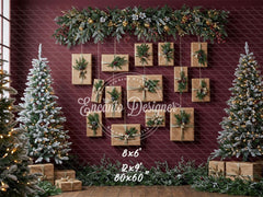 Kraft Paper Gift Tree Red Wall Christmas Backdrop - Layoris