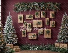 Kraft Paper Gift Tree Red Wall Christmas Backdrop - Layoris