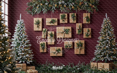 Kraft Paper Gift Tree Red Wall Christmas Backdrop - Layoris
