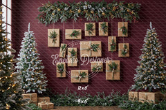 Kraft Paper Gift Tree Red Wall Christmas Backdrop - Layoris