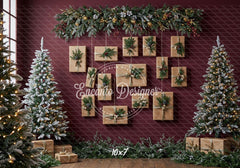 Kraft Paper Gift Tree Red Wall Christmas Backdrop - Layoris