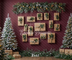 Kraft Paper Gift Tree Red Wall Christmas Backdrop - Layoris