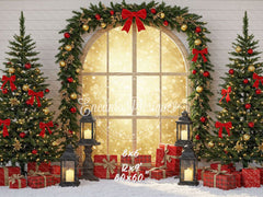 Red Gold Arch Window Christmas Backdrop - Layoris