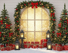 Red Gold Arch Window Christmas Backdrop - Layoris