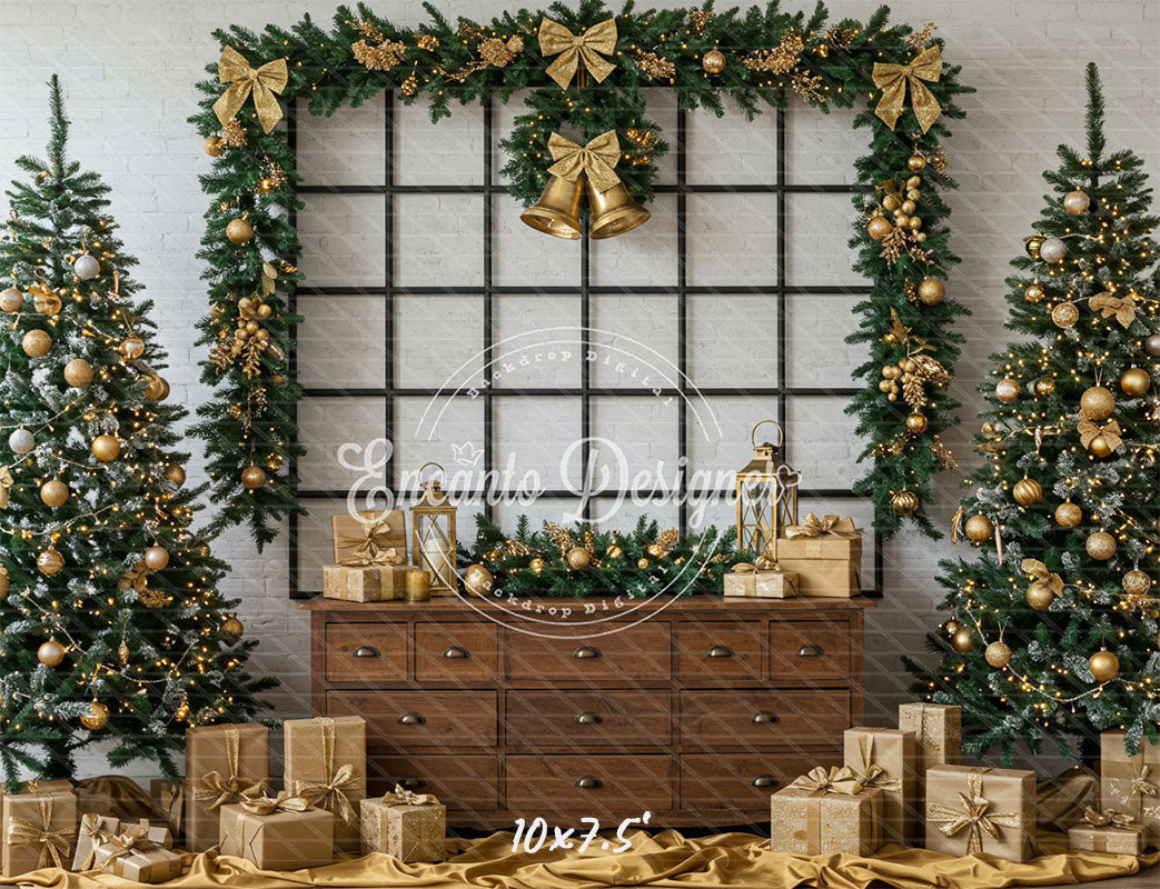 Luxury Gold Green Christmas Backdrop - Layoris