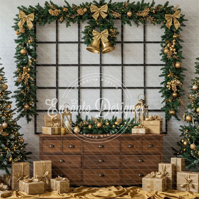 Luxury Gold Green Christmas Backdrop - Layoris