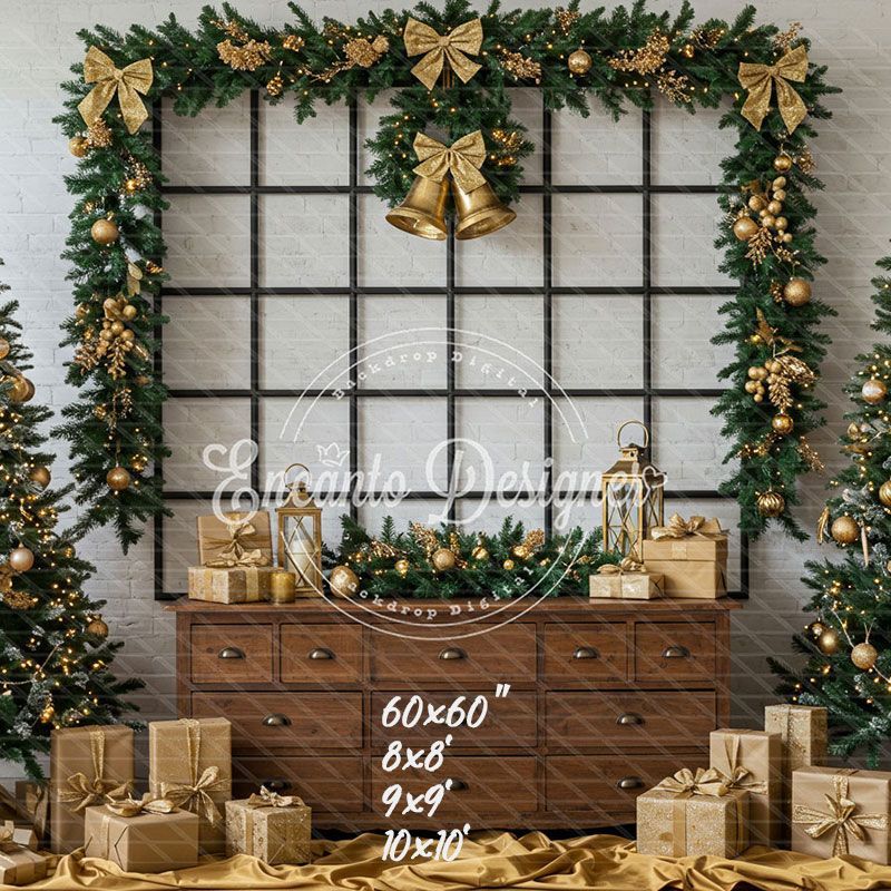 Luxury Gold Green Christmas Backdrop - Layoris
