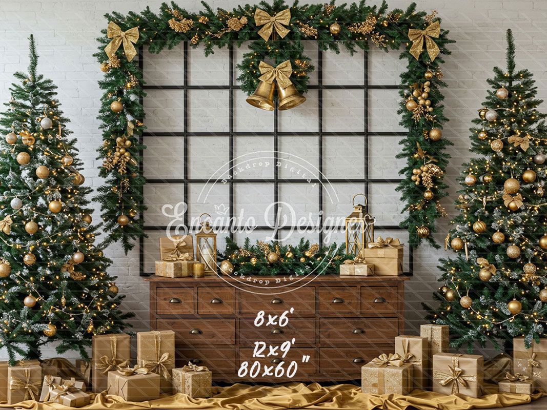 Luxury Gold Green Christmas Backdrop - Layoris