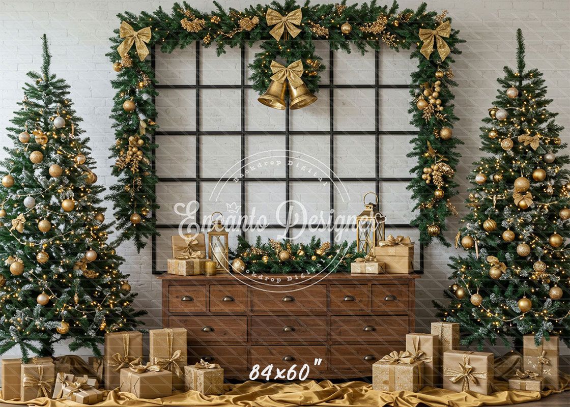 Luxury Gold Green Christmas Backdrop - Layoris