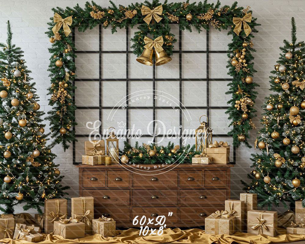 Luxury Gold Green Christmas Backdrop - Layoris