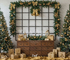 Luxury Gold Green Christmas Backdrop - Layoris
