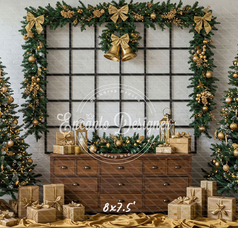 Luxury Gold Green Christmas Backdrop - Layoris